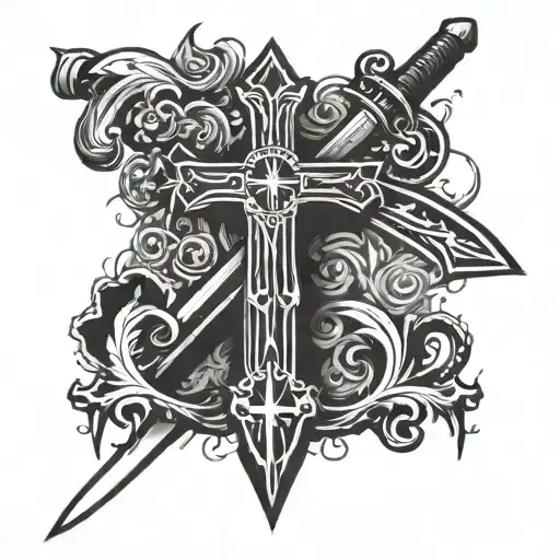 Christian Cross With Sword And Blood