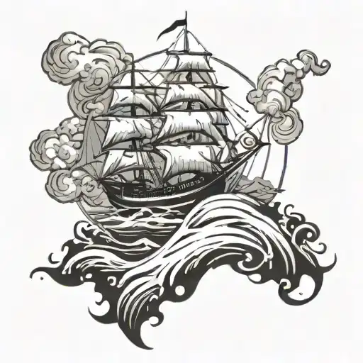Upside Down Ship With Sea And Sun Above The Ship Sailing