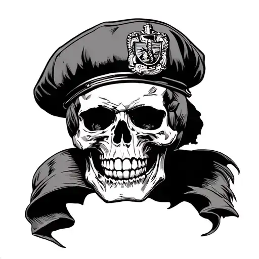 A Royal Marine Commando Beret With The Royal Marine Commandos Crest On The Beret Pin Worn By A Skull