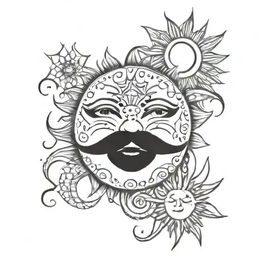 Face Tattoo With Moon And Sun