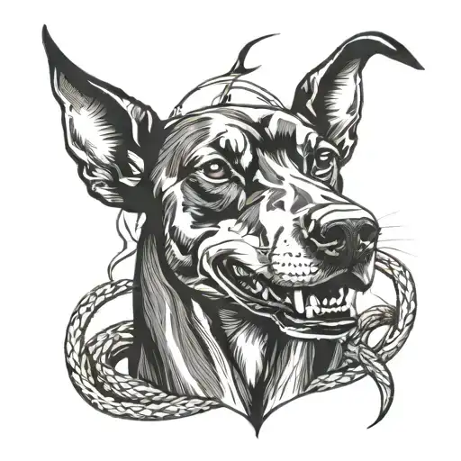 Doberman With A Snake And Lightning