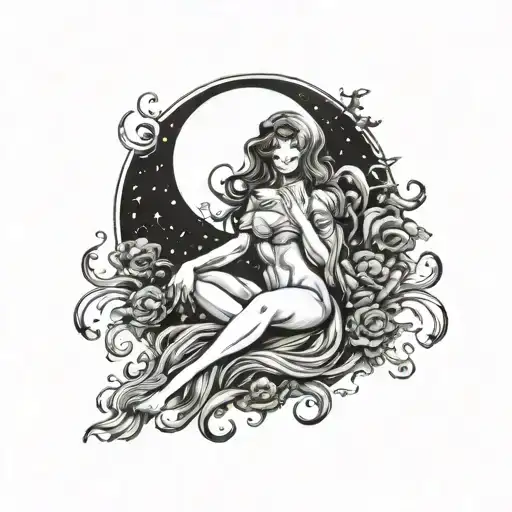 Pinup Ghost With Moon In Background