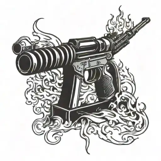 Machine Gun And Flames