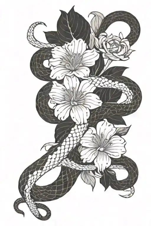 Bold Line Snake With Flower Growing
