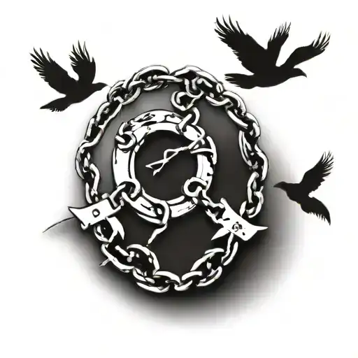 Broken Chain With Freedom Written In The Middle And The Broken Peices Are Small Birds Flying Away