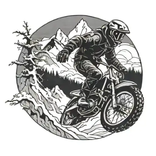 Snowboarder Carving Through A Mountain Landscape On A Motorcycle