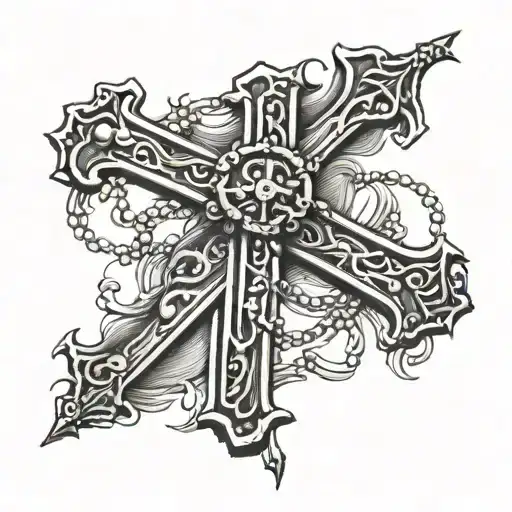 Cross With A Rosary Wrapping Around It