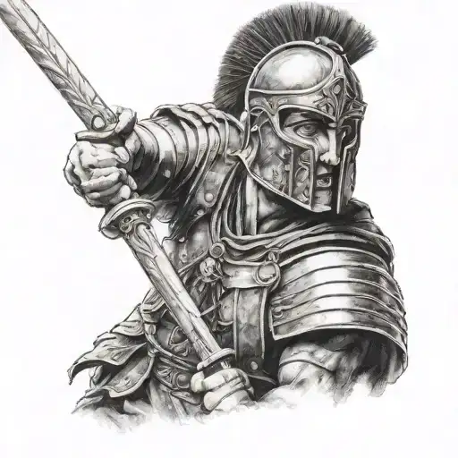 Realistic Portrait Of A Roman Soldier In Battle