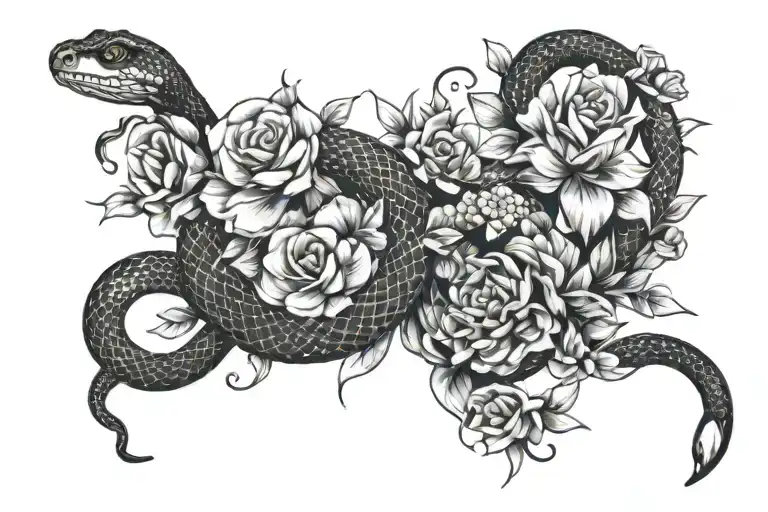 Snake Wrapped & Flowers Surrounding