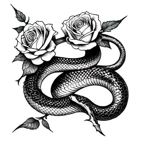 Snake With Roses With Thorns And Roses