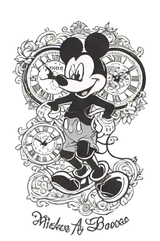 Mickey Mouse With Clock And Date Name Lena Abd Hearts