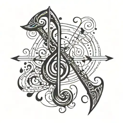 An Abstract Tattoo Of Musical Notes Forming The Shape Of A Bow And Arrow