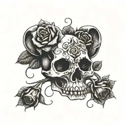 Rat Skull With A Coin Eye And Roses Entwined