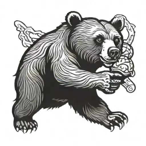 A Grizzly But Friendly Bear Holding A Staff In His Right Hand And An Ice Cream In His Left Hand