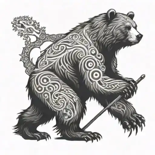 A Bear Standing Tall Whilst Carrying A Staff
