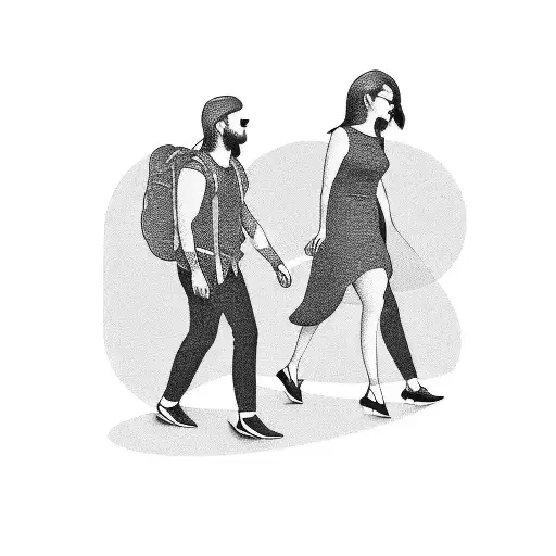 Two People Walking Over Guitar Fretboard