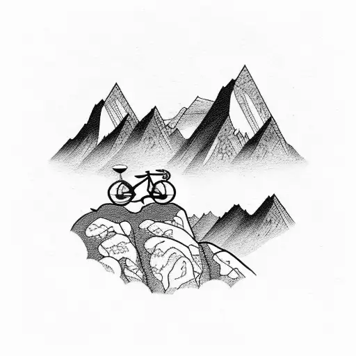 Mountain Scene With Bicycle And Kitchen With A Train