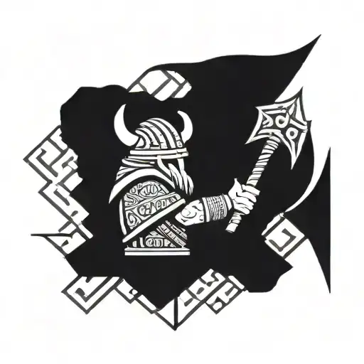 Viking Warrior Wielding A Battle Axe In A Mexican-inspired Geometric Background