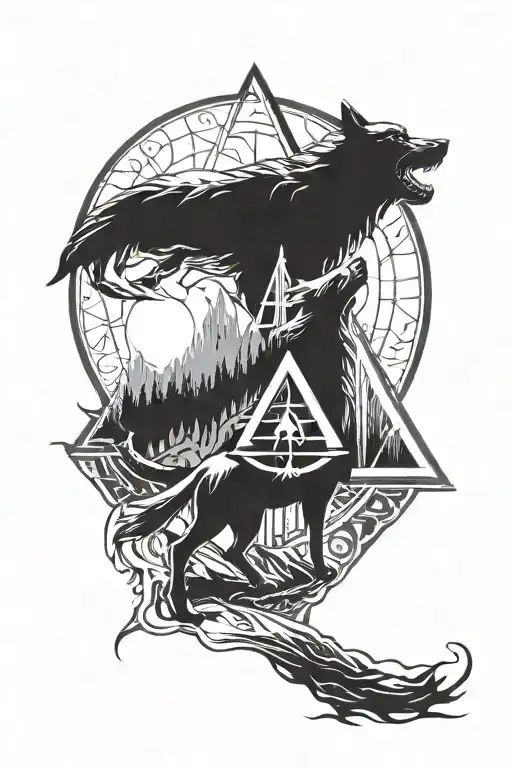 Assassin's Creed Symbol And Wolf Howling At The Moon