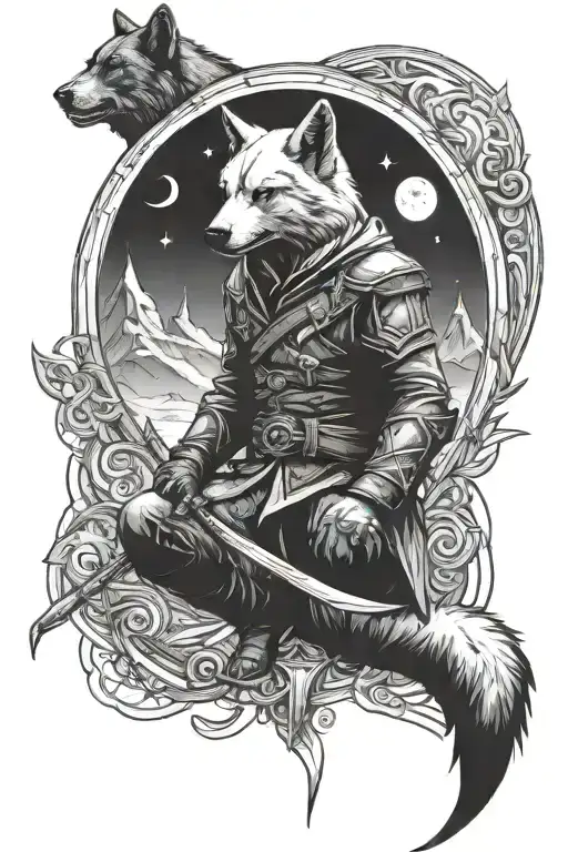 Assassin's Creed Symbol And Wolf Sitting And Hawlin To Moon
