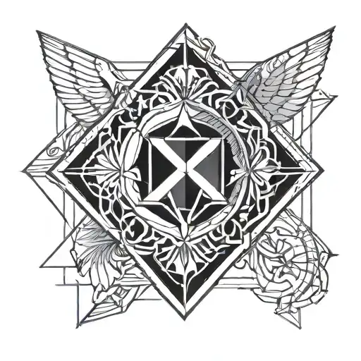 A Geometric Pattern Inspired By Nahui Ollin Incorporating Military Insignia