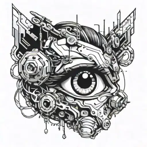 A Cyberpunk Anime Girl With Metal Cybernetic Enhancements And Glowing Eyes