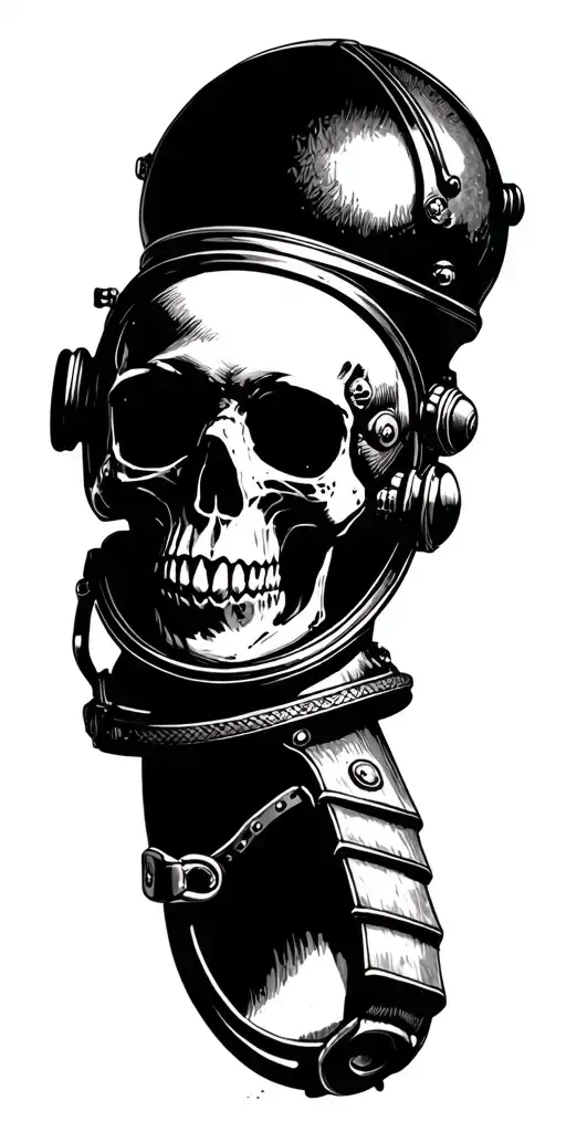 Old Fashioned Scuba Helmet With Skull Inside