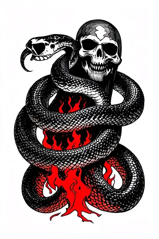 A Snake Wrapped Around A Grim Reaper Thats Black And Red On Top Of Hell