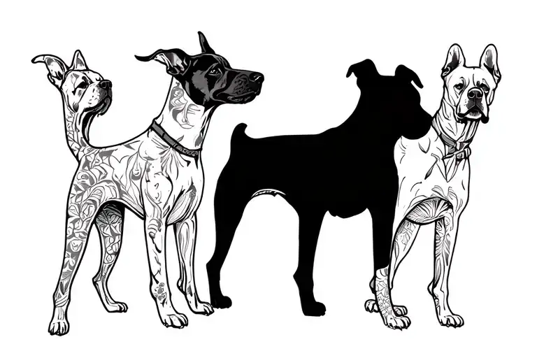 4 Dog Silhouettes Next To Each Other From The Back