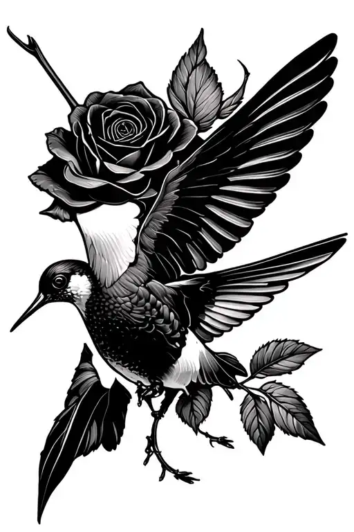 Hummingbird Flying To Rose