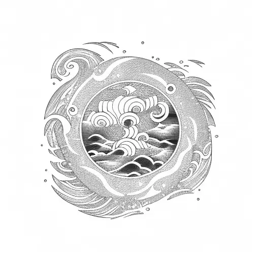 Ocean Waves With Japanese Symbols