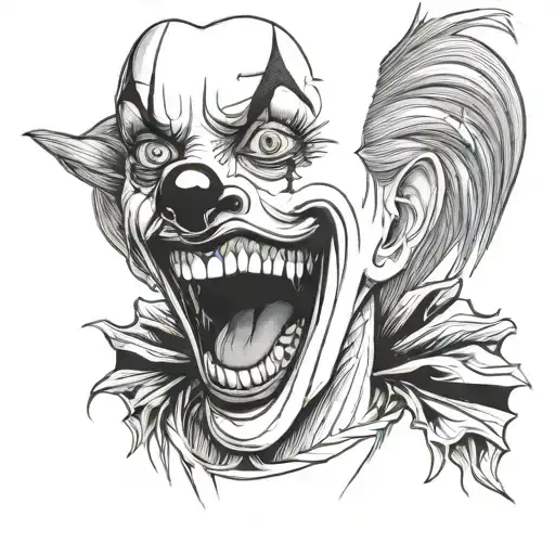 Gothic Clown Woman From The Front Showing Her Teeth