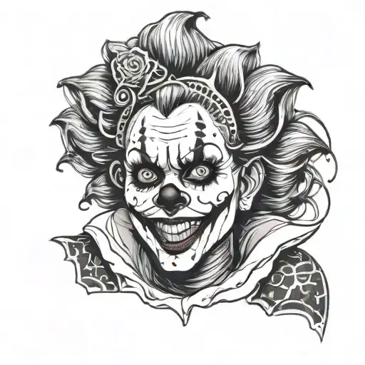 Gothic Clown Woman From The Front Showing Her Teeth