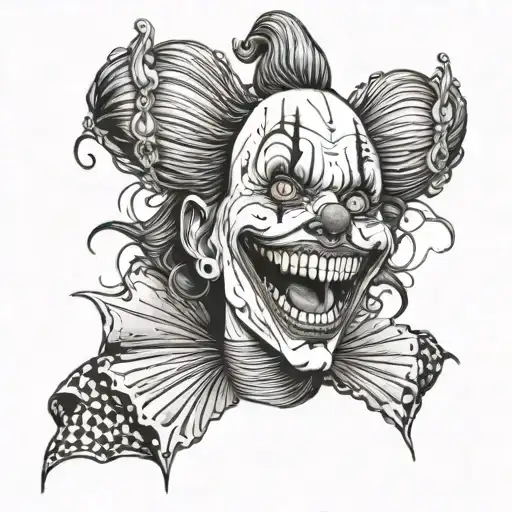 Gothic Clown Woman From The Front Showing Her Teeth