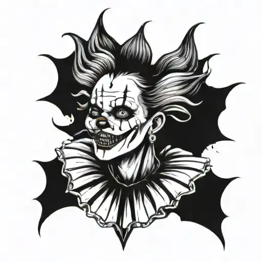 Gothic Clown Woman From The Front Showing Her Teeth