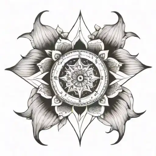 Lotus Flower Centered Inside A Compass
