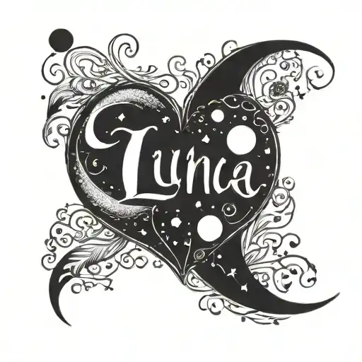 Moon Phases Forming A Heart Shape With The Word 'Luna' In Cursive Script