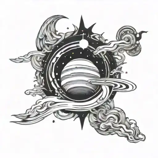 Spiral Galaxy With Planet Representing Universe And Northern Lights