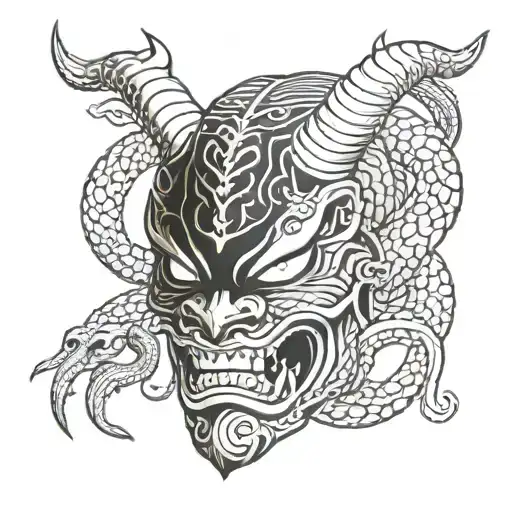 Oni Mask With A Snake Passing Through