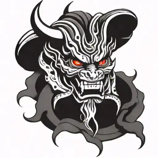 Oni Mask With A Snake Passing Through The Mouth