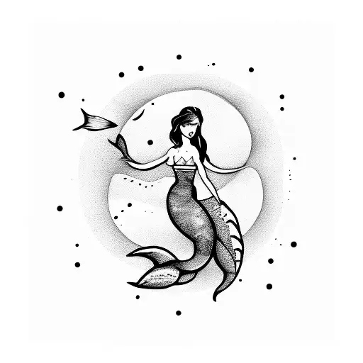 Mermaid Swimming In A Moonlit Ocean