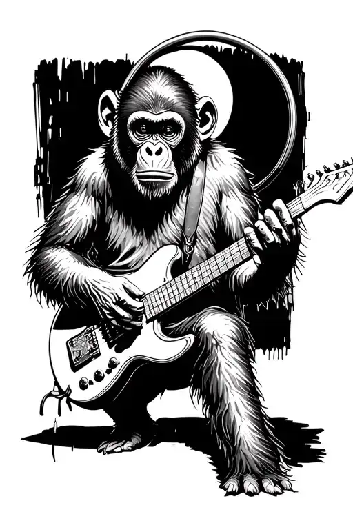 Primate Playing Guitar With Hoop And Piercing And Sleeve Of The Folded Shirt