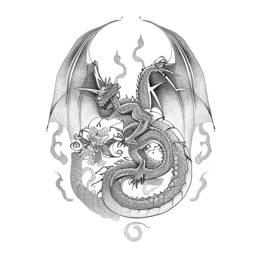 Dragon With Sakura Flowers