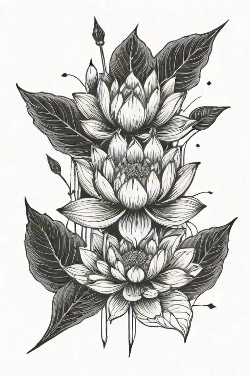 A Detailed Blackwork Tattoo Of A Lotus With Arrow And An Semi Colon