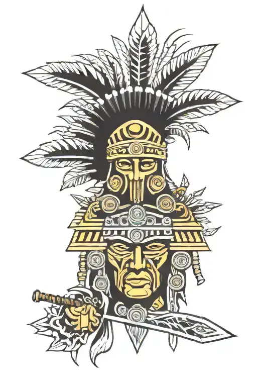 Aztec Warrior Headdress With Weapon Piercing It