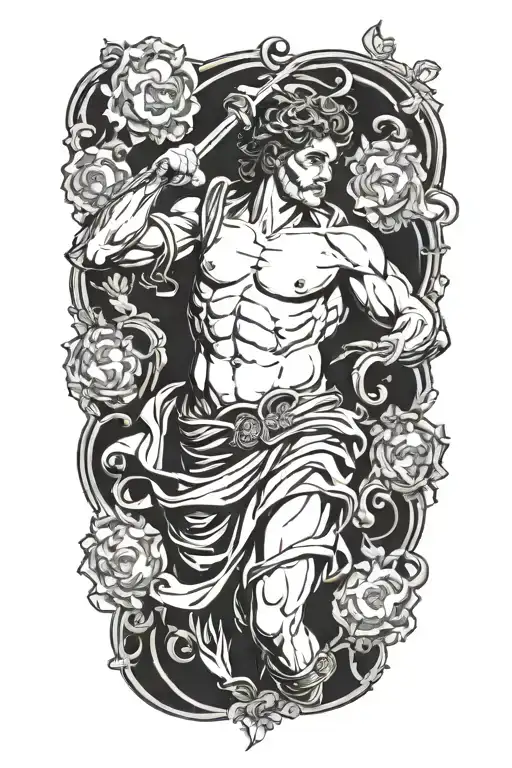 Greek God Figure Surrounded