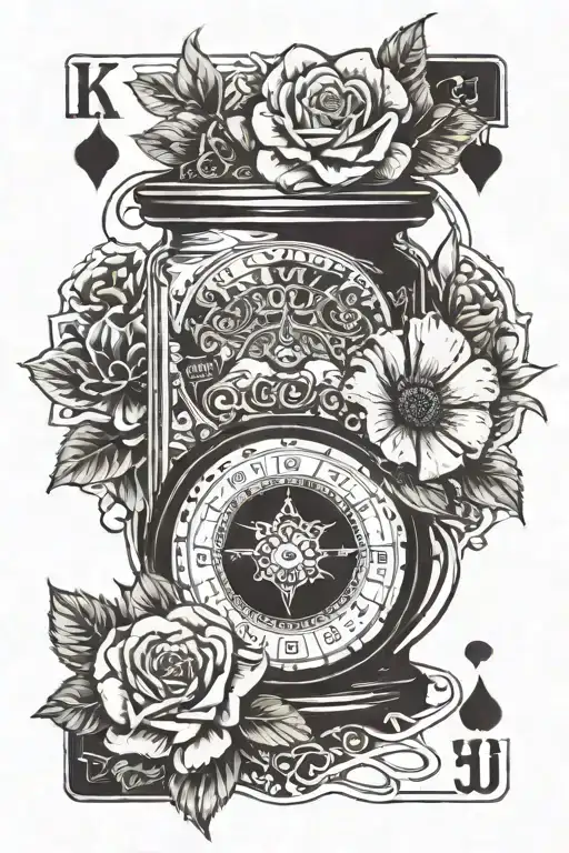 Poker Cards Clock And Flowers