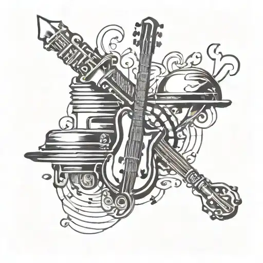 A Tattoo Design Combining Music Notes And Baking Utensils