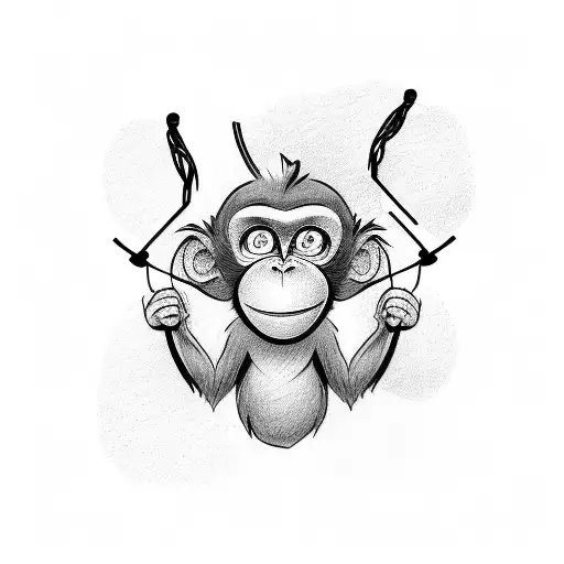 Drawing Monkey With A Slingshot In His Hand