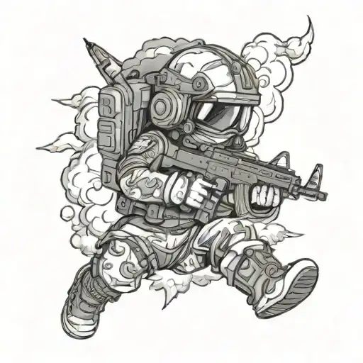 A Baby Riding A Storm Cloud While Wearing Body Armor And Holding An Ar-15 And Night Vision Goggles